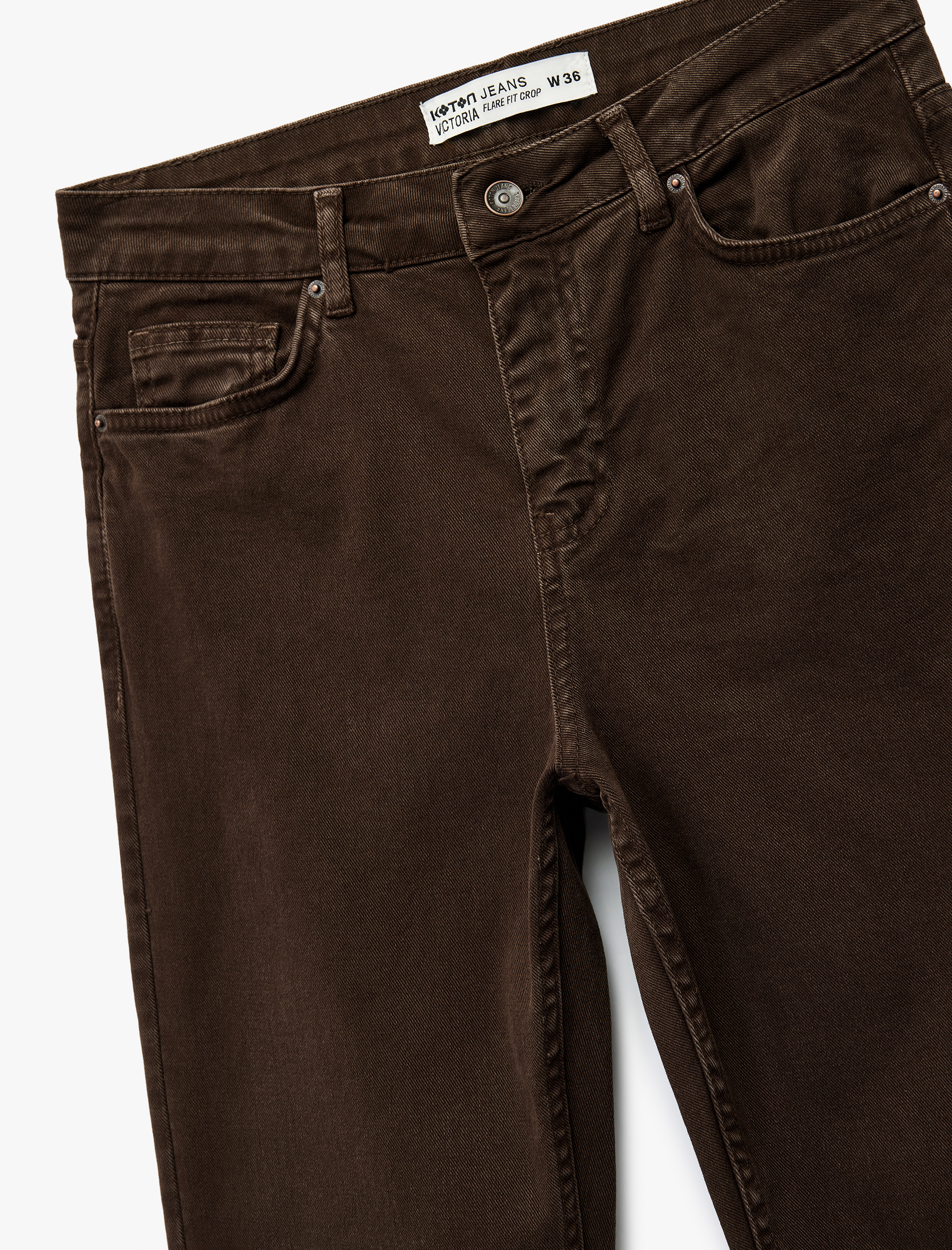   Pamuklu Dar Kalıp Düğmeli Cepli İspanyol Paça Crop Jean Pantolon -  Kick Flare Jeans