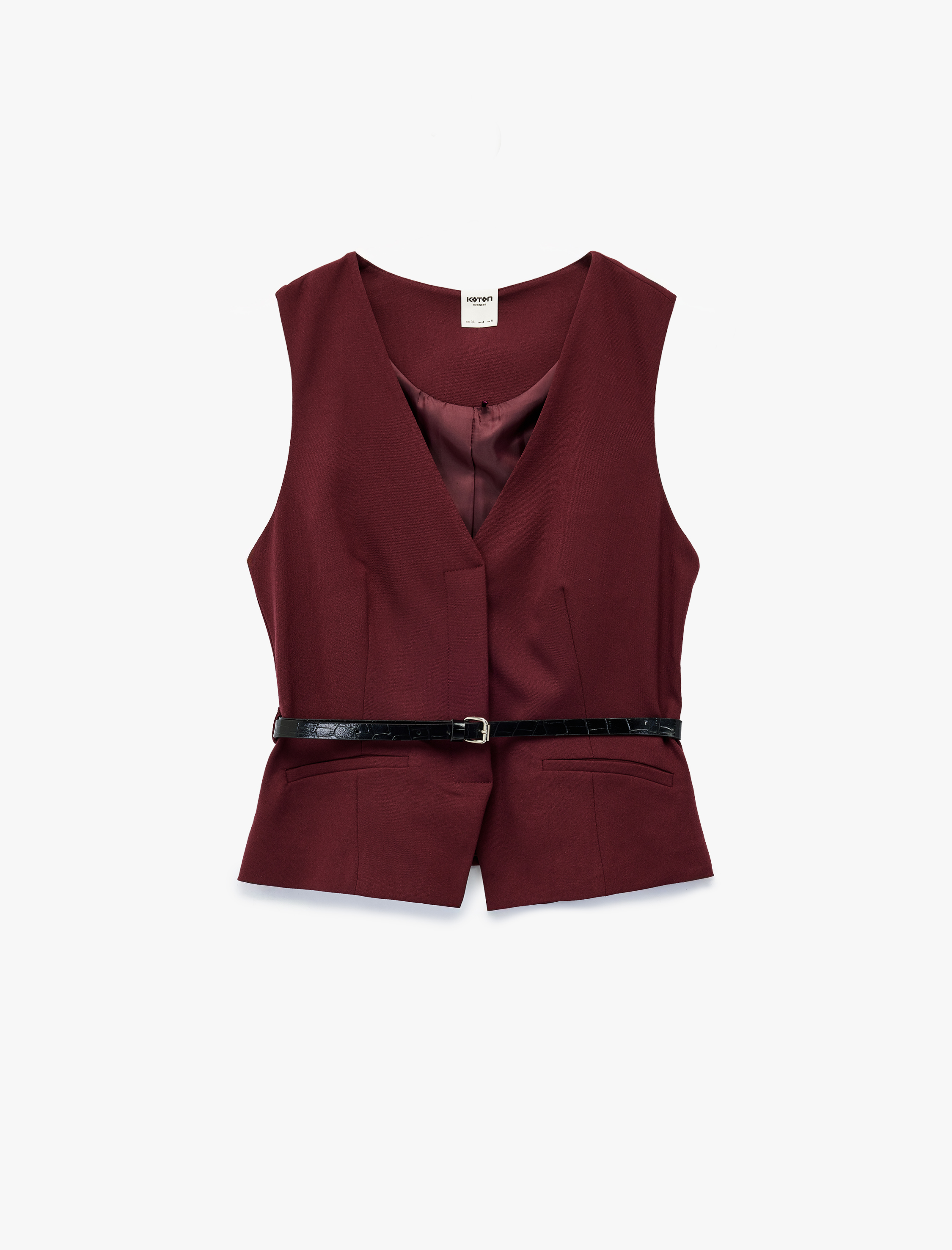   Kemer Detaylı Kolsuz Cepli V Yaka Yelek