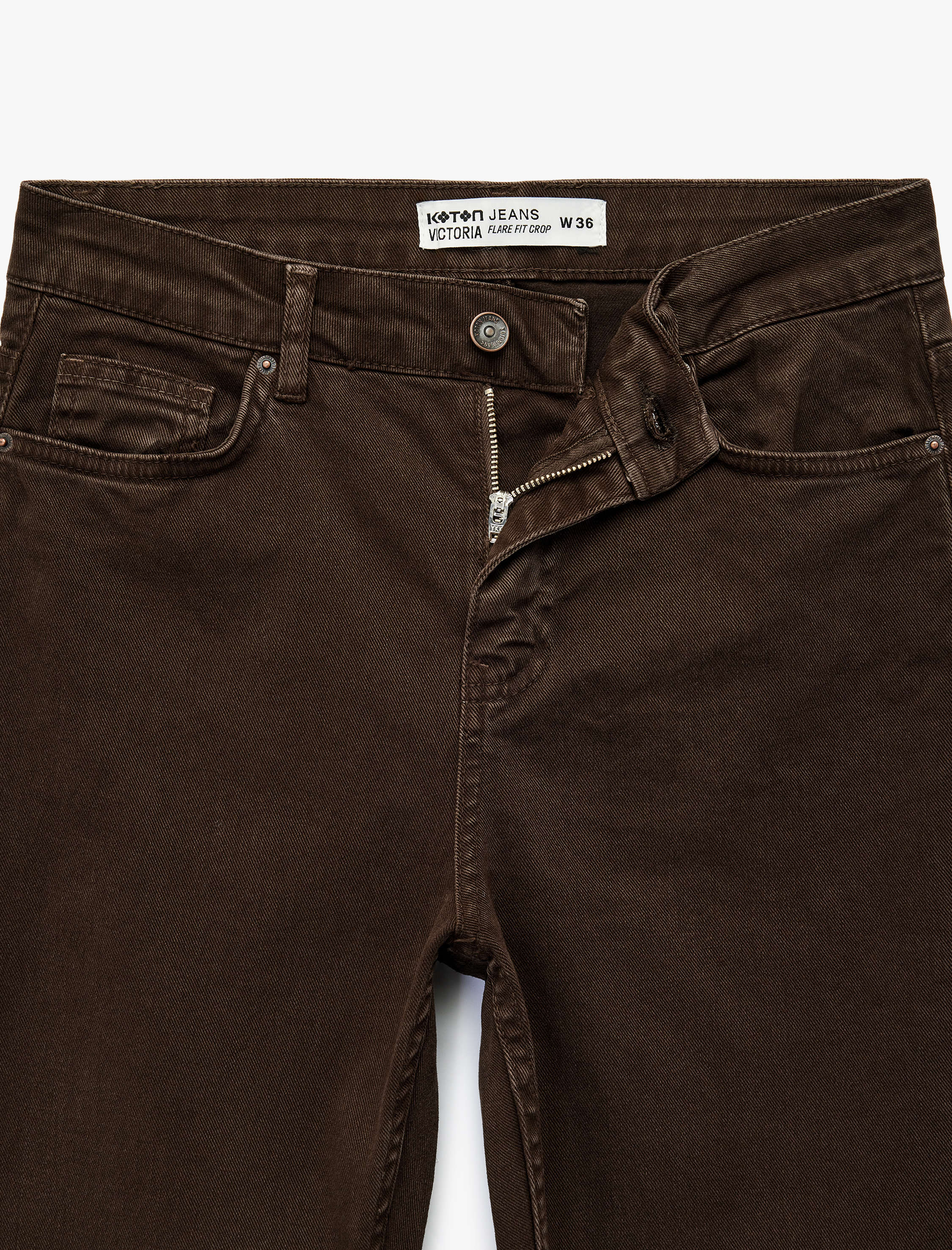   Pamuklu Dar Kalıp Düğmeli Cepli İspanyol Paça Crop Jean Pantolon -  Kick Flare Jeans