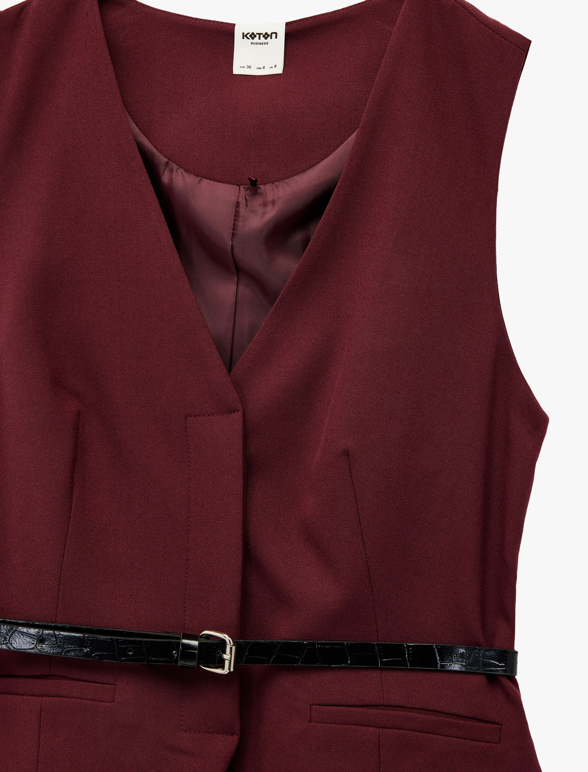   Kemer Detaylı Kolsuz Cepli V Yaka Yelek