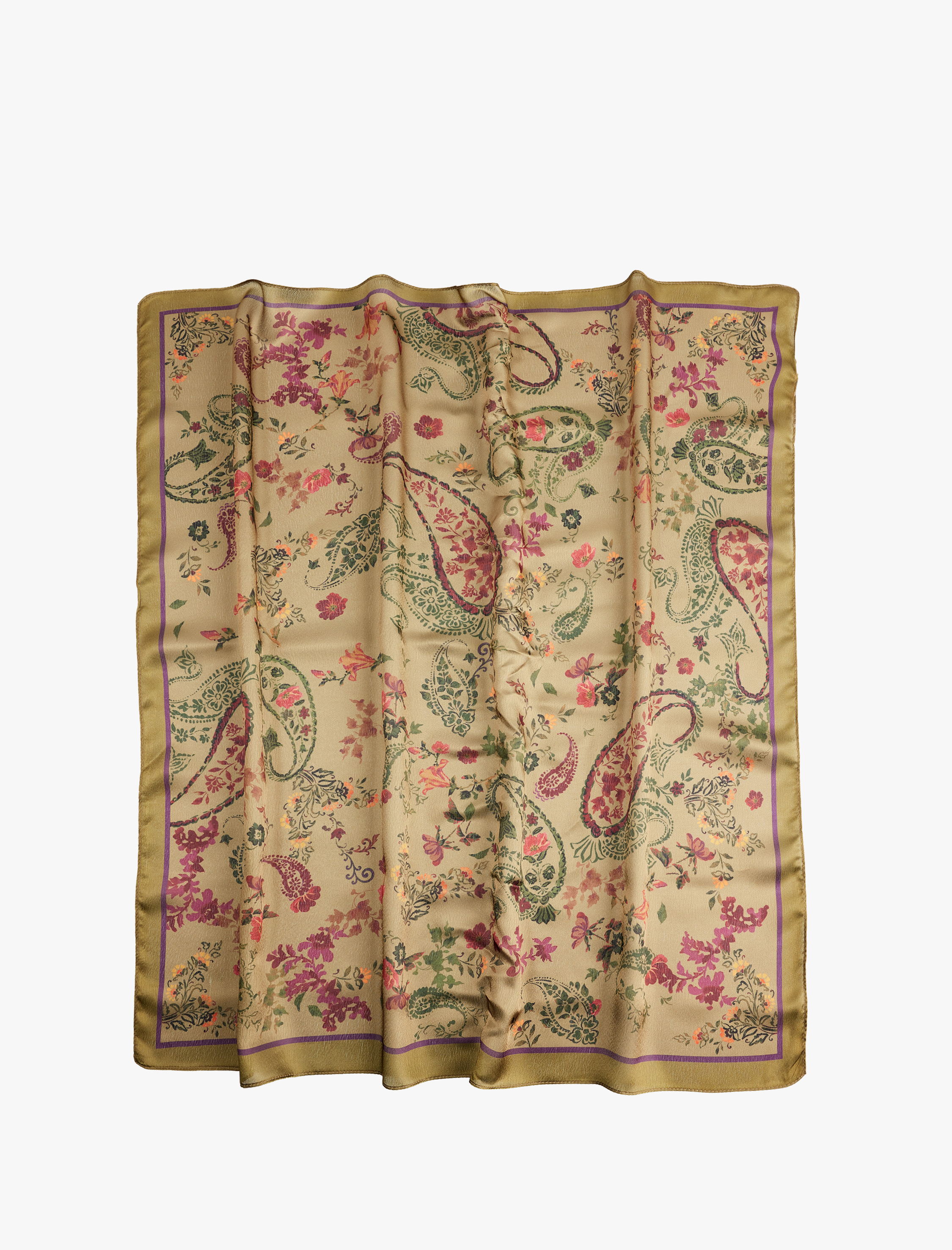  Kadın Çiçek Desenli Saten Kare Şal