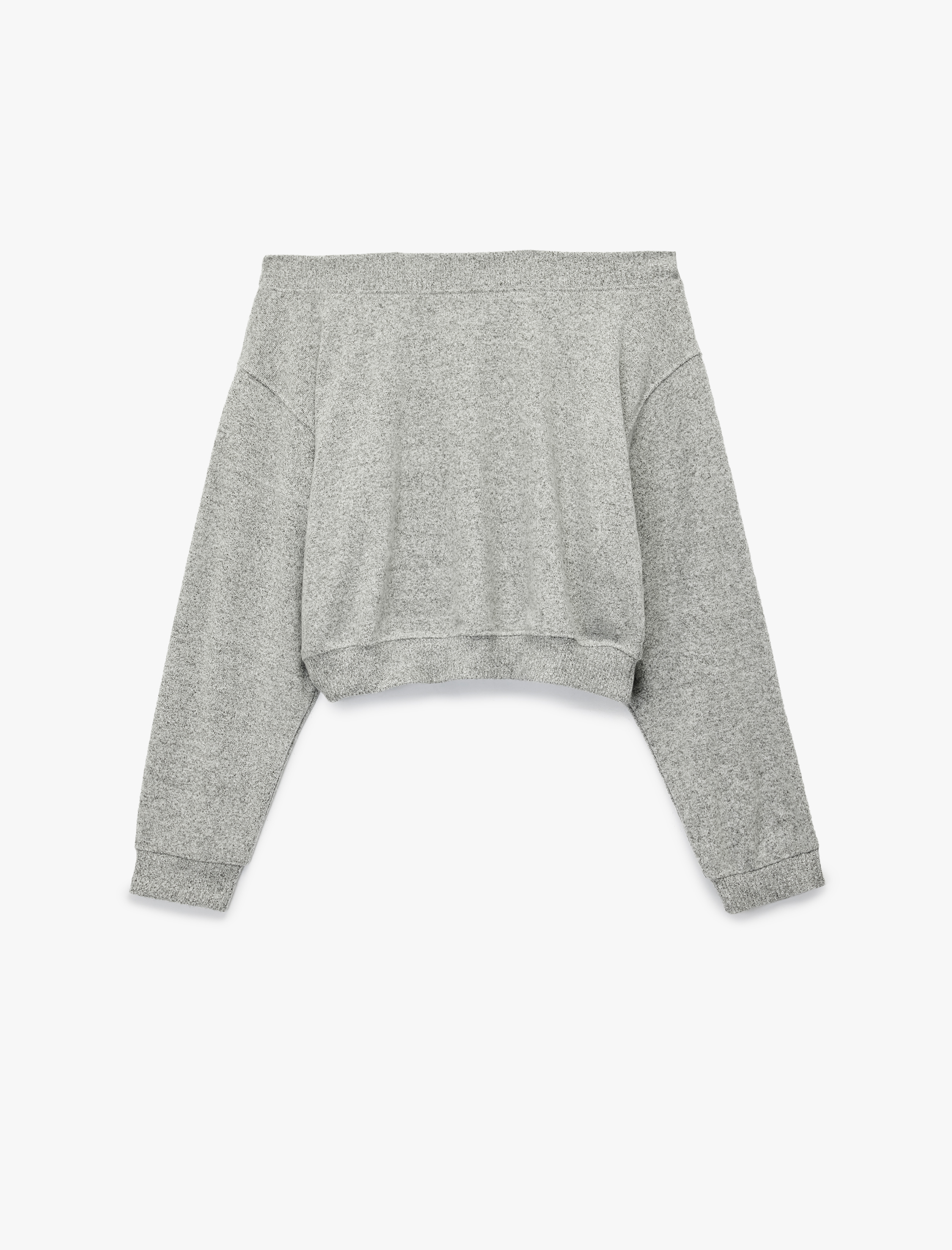   Viskon Karışımlı Kayık Yaka Omzu Açık Uzun Kollu Tişört