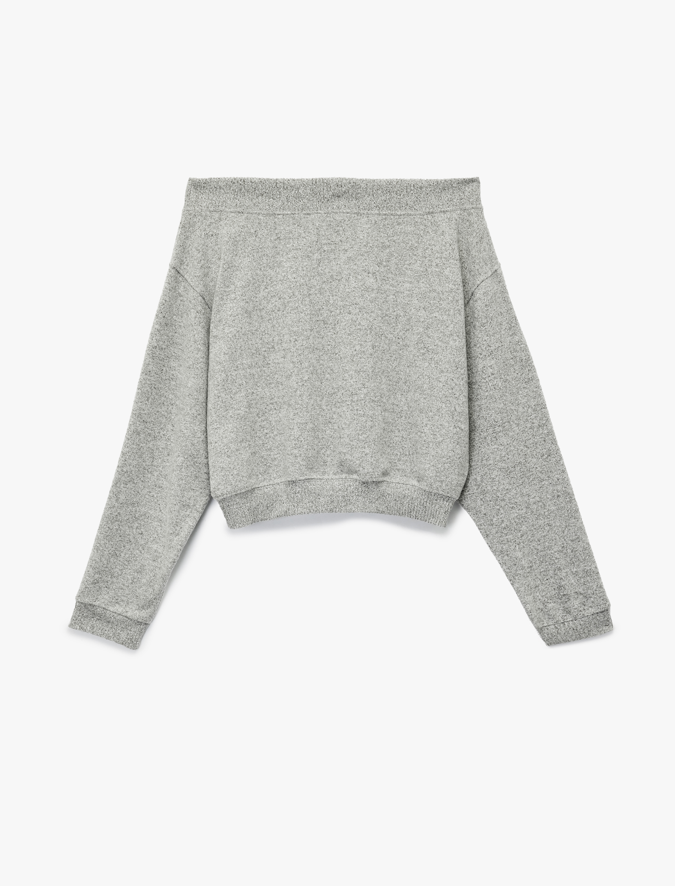   Viskon Karışımlı Kayık Yaka Omzu Açık Uzun Kollu Tişört