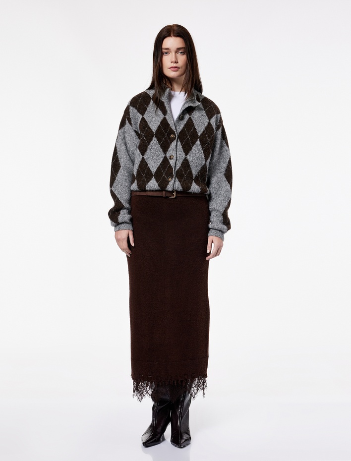  Koton X Şahika Ercümen - Yırtmaçlı Dantel Detaylı Uzun Triko Kalem Etek