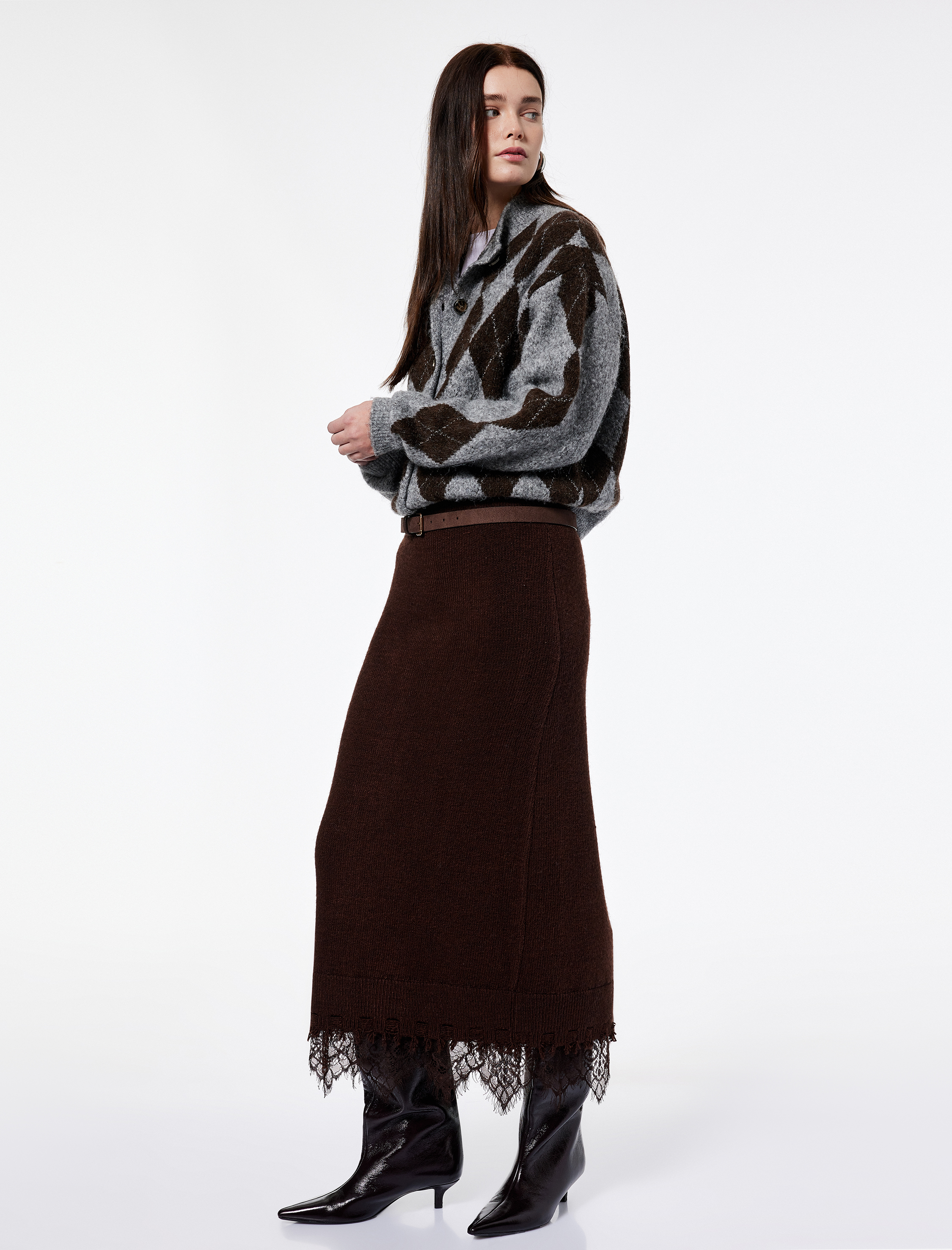   Koton X Şahika Ercümen - Yırtmaçlı Dantel Detaylı Uzun Triko Kalem Etek