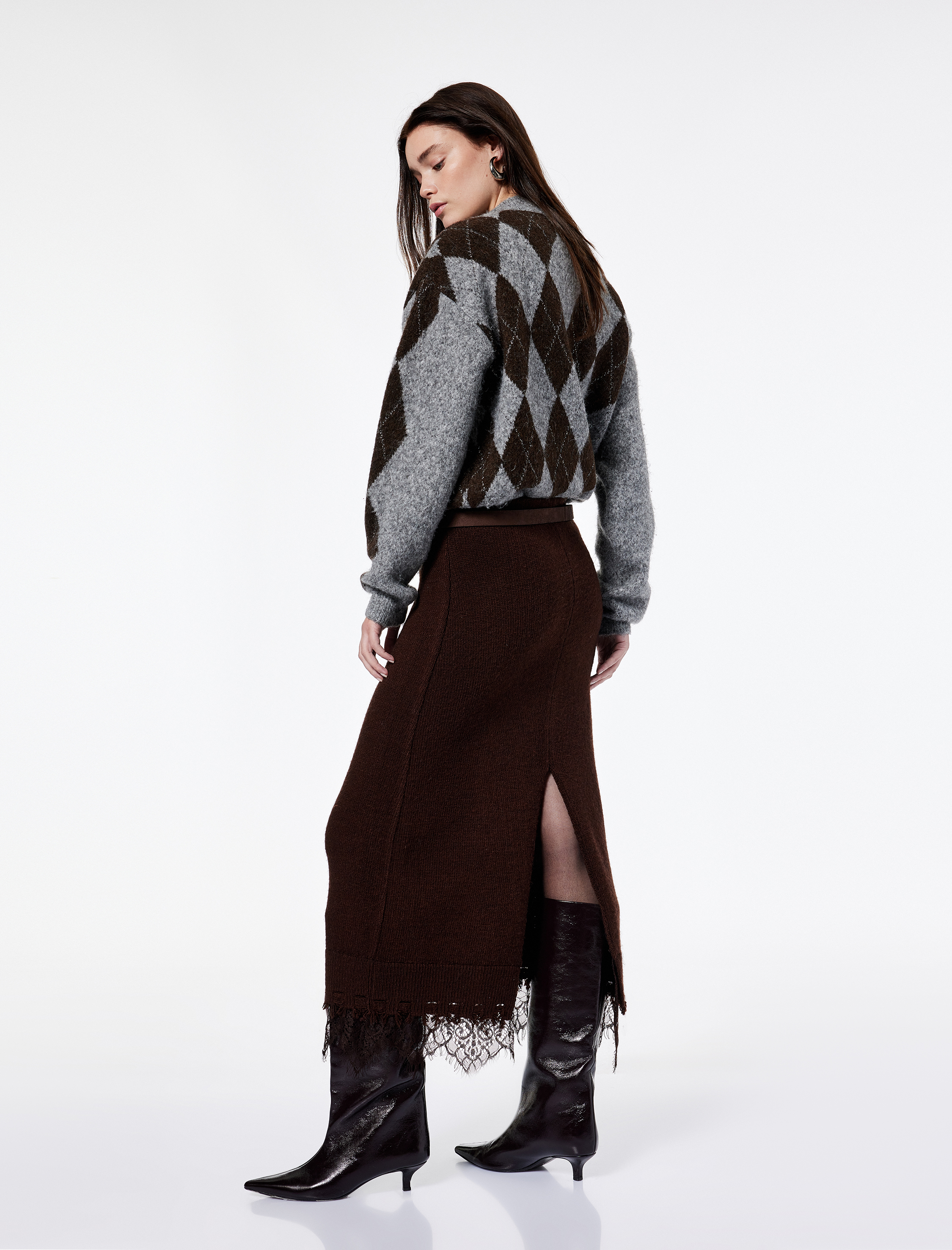   Koton X Şahika Ercümen - Yırtmaçlı Dantel Detaylı Uzun Triko Kalem Etek