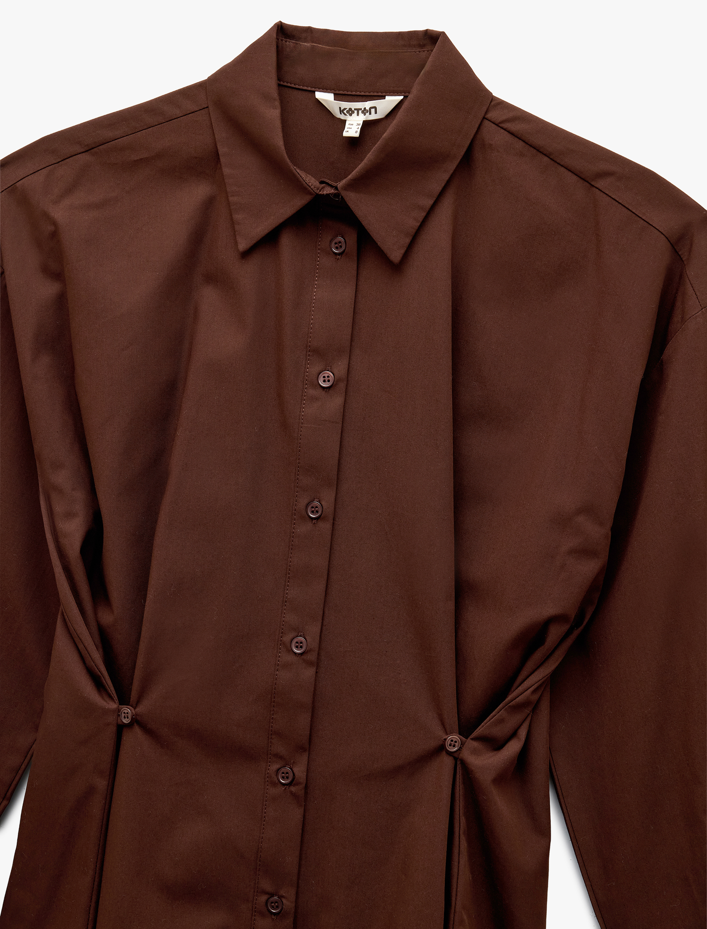   Uzun Kollu Klasik Yaka Pile Detaylı Poplin Gömlek