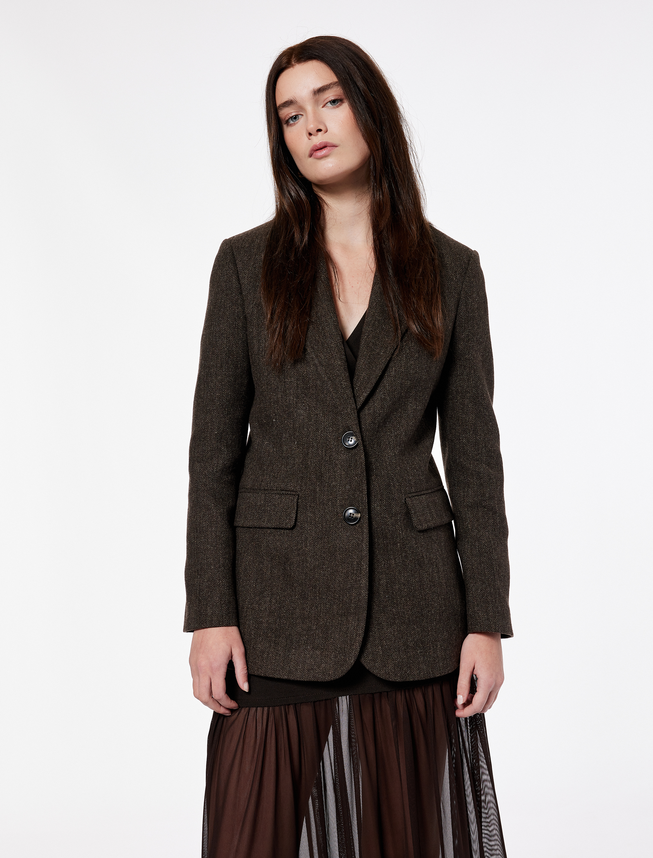   Koton X Şahika Ercümen - Uzun Kollu Düğmeli Cepli Desenli Kışlık Blazer Ceket