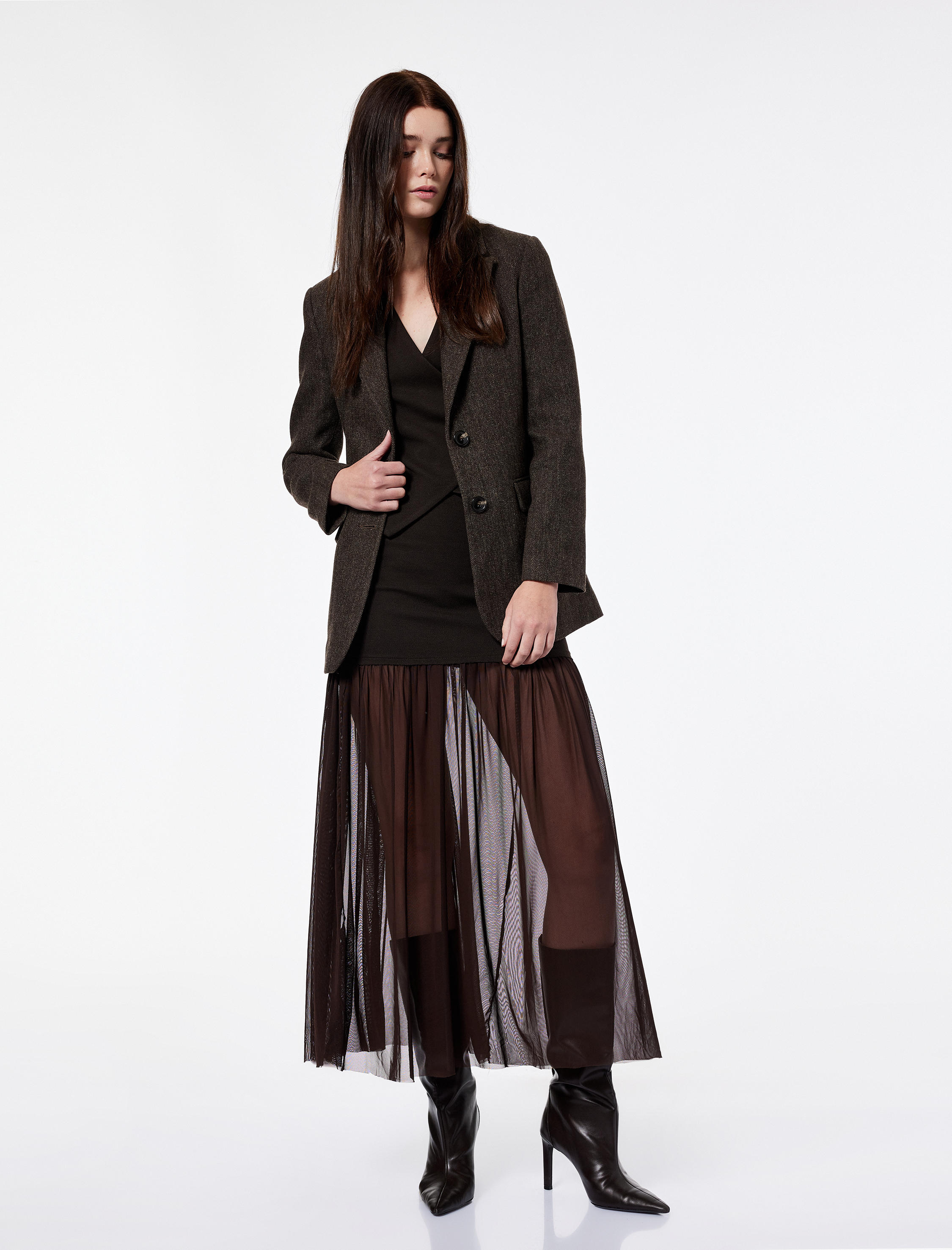   Koton X Şahika Ercümen - Uzun Kollu Düğmeli Cepli Desenli Kışlık Blazer Ceket