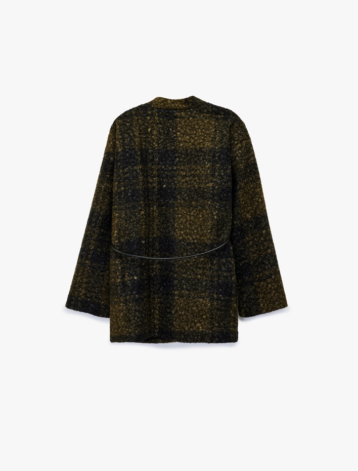  Uzun Kollu Kruvaze Buklet Kemerli Ekose Buklet Kaban