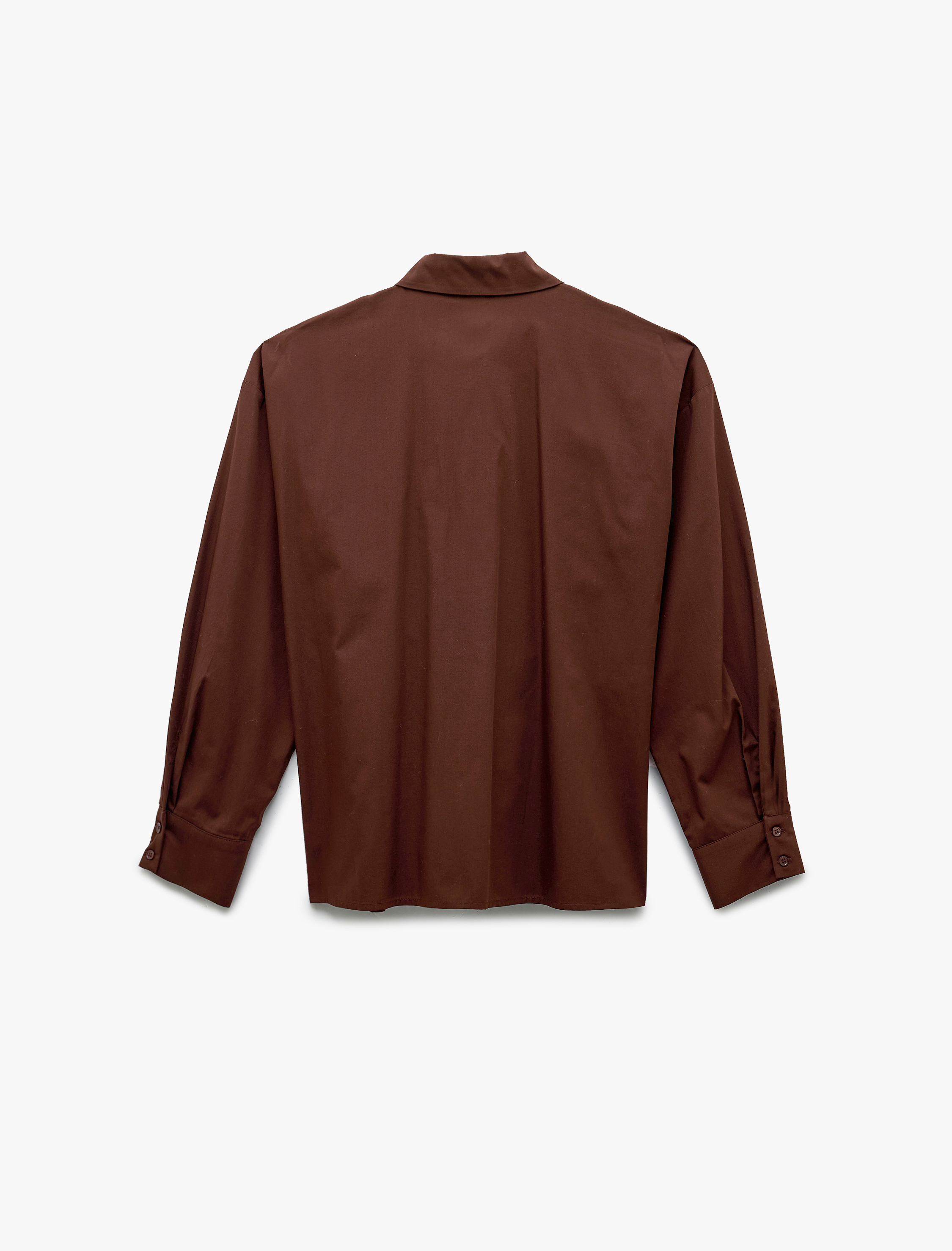   Uzun Kollu Klasik Yaka Pile Detaylı Poplin Gömlek