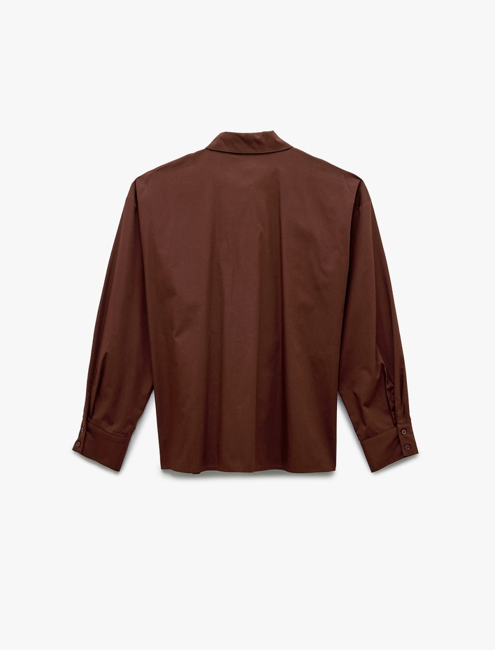  Uzun Kollu Klasik Yaka Pile Detaylı Poplin Gömlek