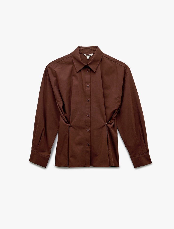  Uzun Kollu Klasik Yaka Pile Detaylı Poplin Gömlek