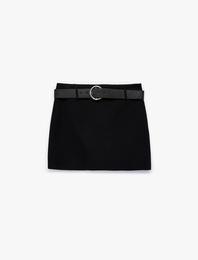 Slim Fit Kemerli Mini Şort Etek