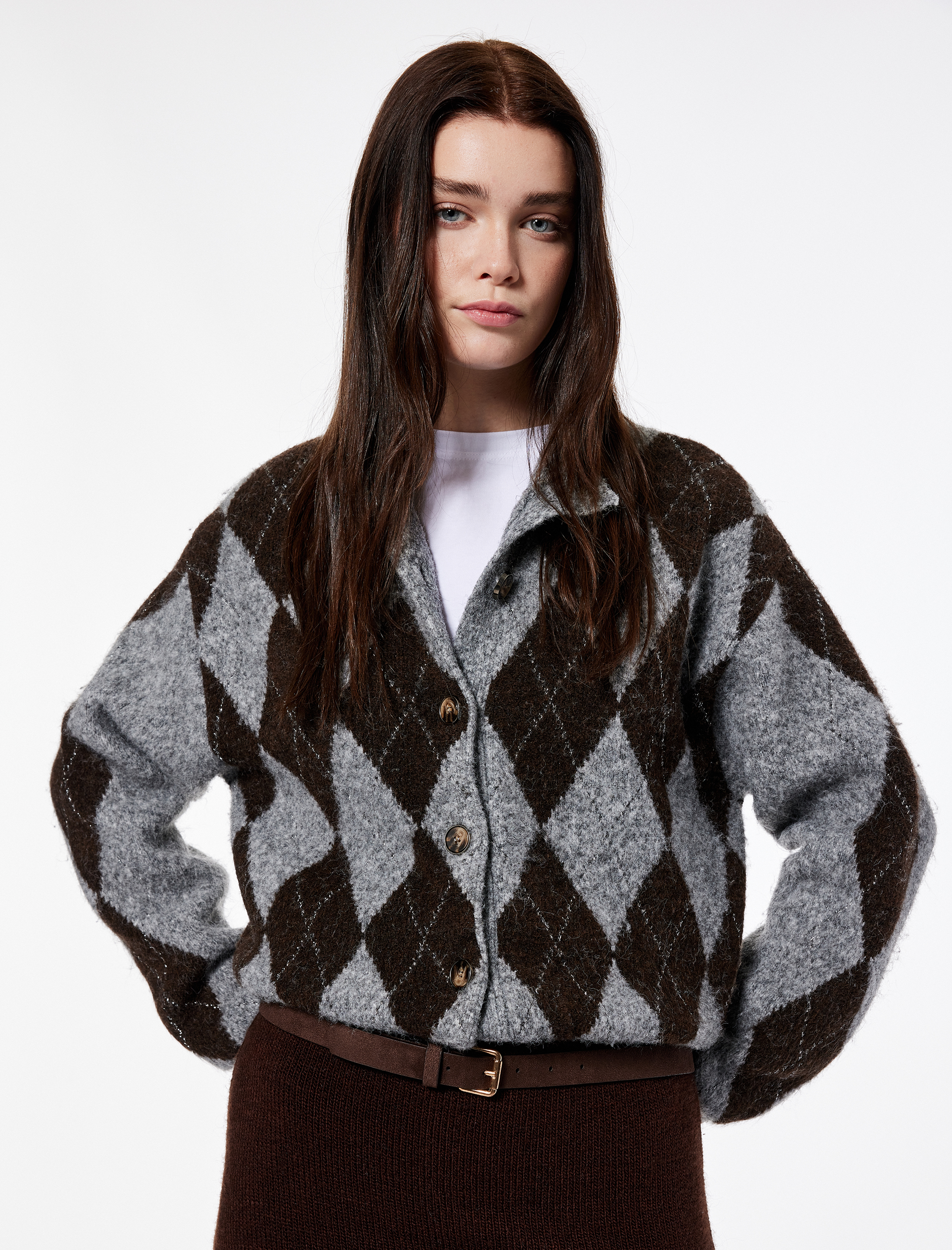   Koton X Şahika Ercümen - Uzun Kollu Düğmeli Triko Baklava Desenli Hırka