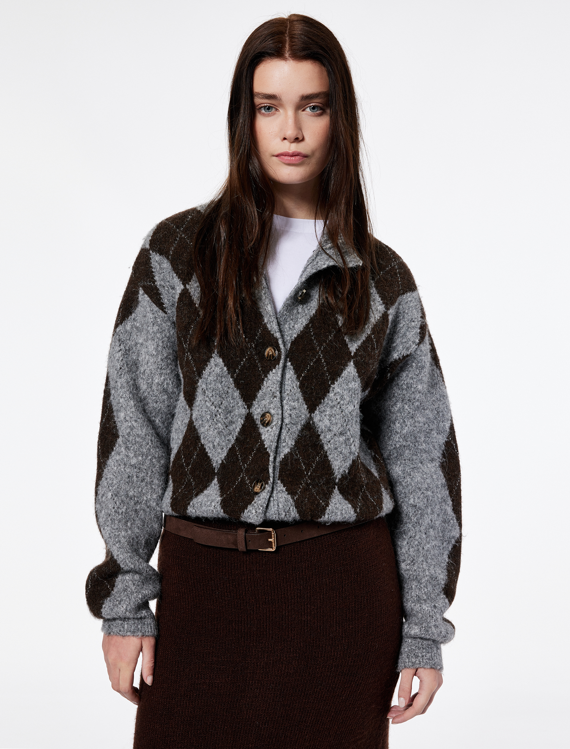   Koton X Şahika Ercümen - Uzun Kollu Düğmeli Triko Baklava Desenli Hırka