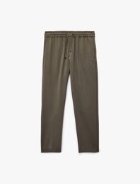 Viskon Karışımlı Cep Detaylı Rahat Kesim Beli Bağcıklı Pantolon