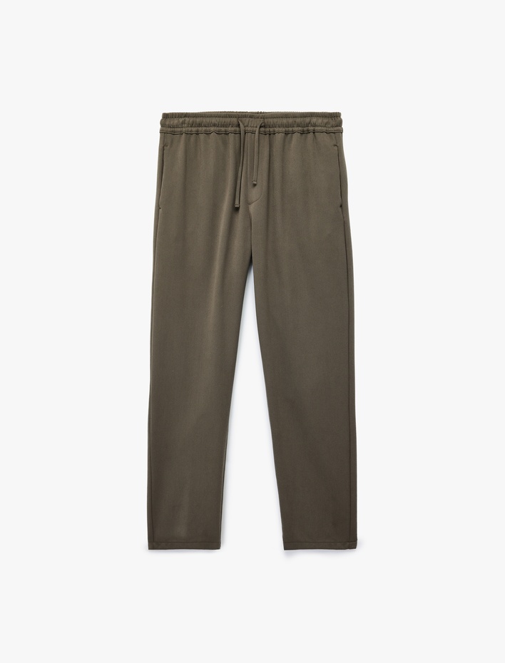  Viskon Karışımlı Cep Detaylı Rahat Kesim Beli Bağcıklı Pantolon