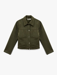 Çıtçıt Düğmeli Cep Detaylı Klasik Yaka Uzun Kollu Suni Süet Gömlek