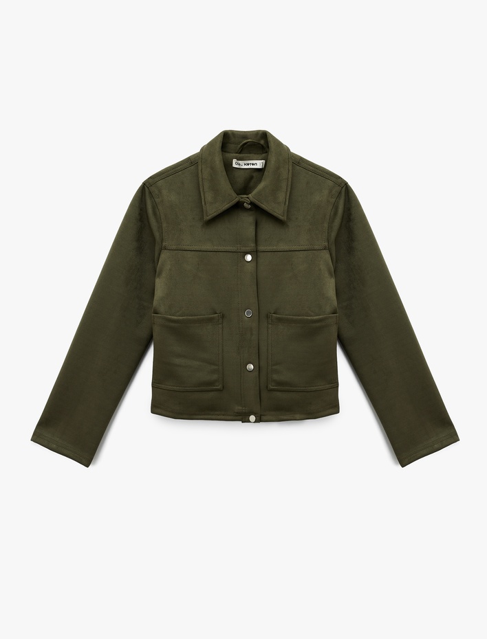  Çıtçıt Düğmeli Cep Detaylı Klasik Yaka Uzun Kollu Suni Süet Gömlek