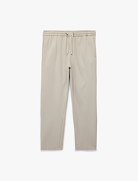 Viskon Karışımlı Cep Detaylı Rahat Kesim Beli Bağcıklı Pantolon