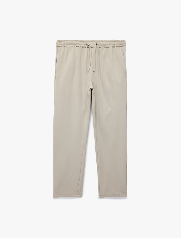  Viskon Karışımlı Cep Detaylı Rahat Kesim Beli Bağcıklı Pantolon