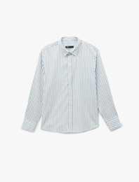 Regular Fit Klasik Yaka Viskon Karışımlı Uzun Kollu Gömlek