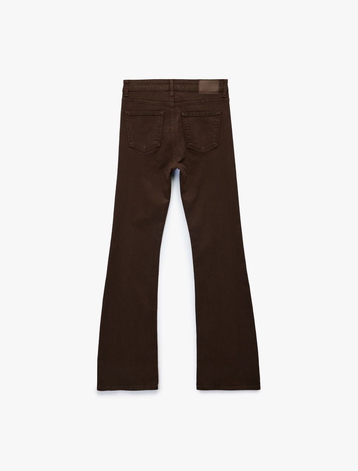  Düğme Detaylı Cepli Yüksek Bel İspanyol Paça Jean Pantolon - Flare Jeans