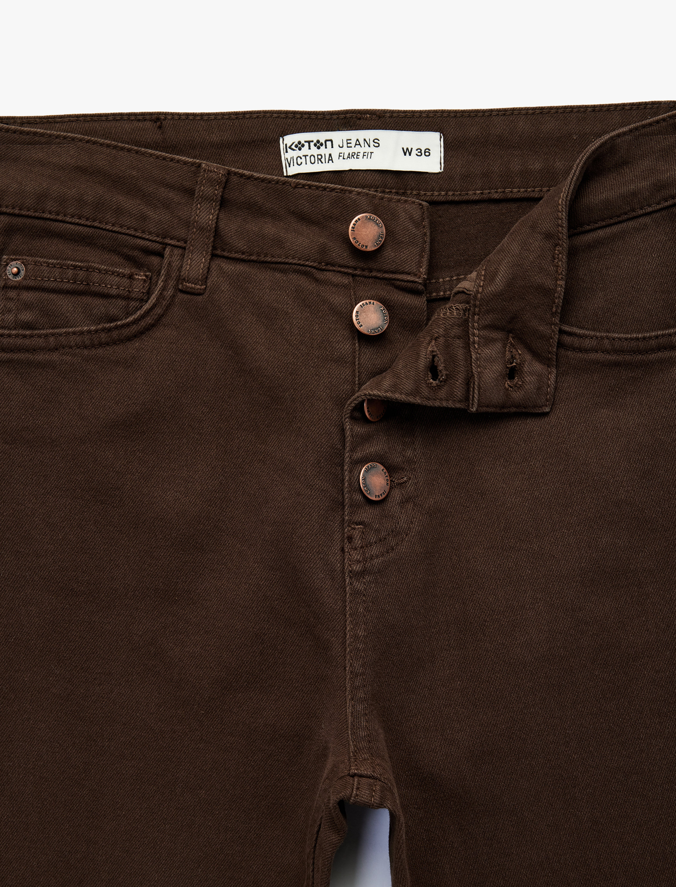   Düğme Detaylı Cepli Yüksek Bel İspanyol Paça Jean Pantolon - Flare Jeans