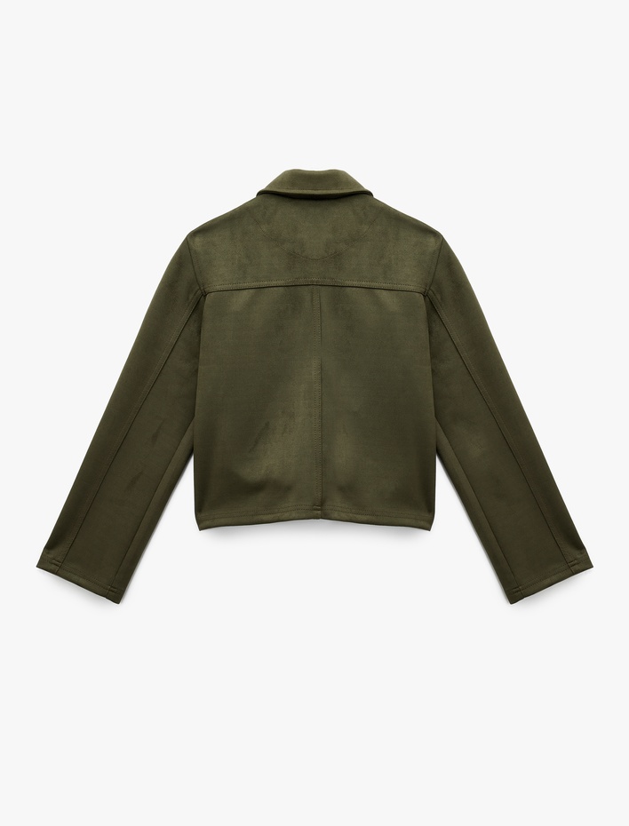  Çıtçıt Düğmeli Cep Detaylı Klasik Yaka Uzun Kollu Suni Süet Gömlek