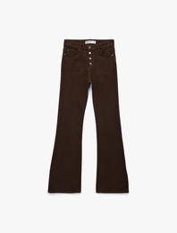 Düğme Detaylı Cepli Yüksek Bel İspanyol Paça Jean Pantolon - Flare Jeans