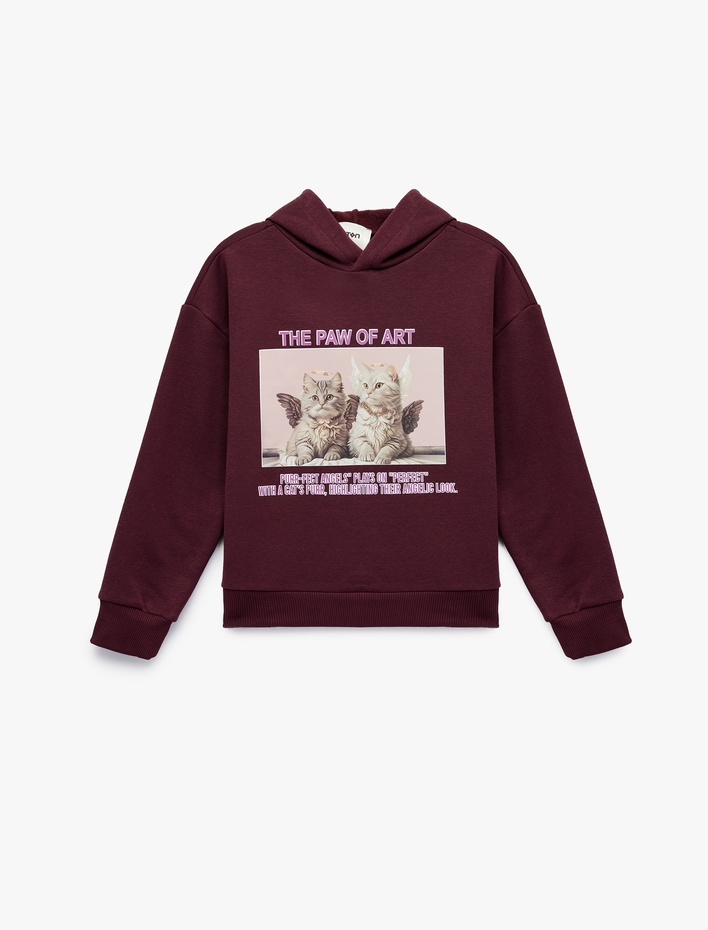 Kız Çocuk Uzun Kollu Kapşonlu Oversize Baskılı Sweatshirt