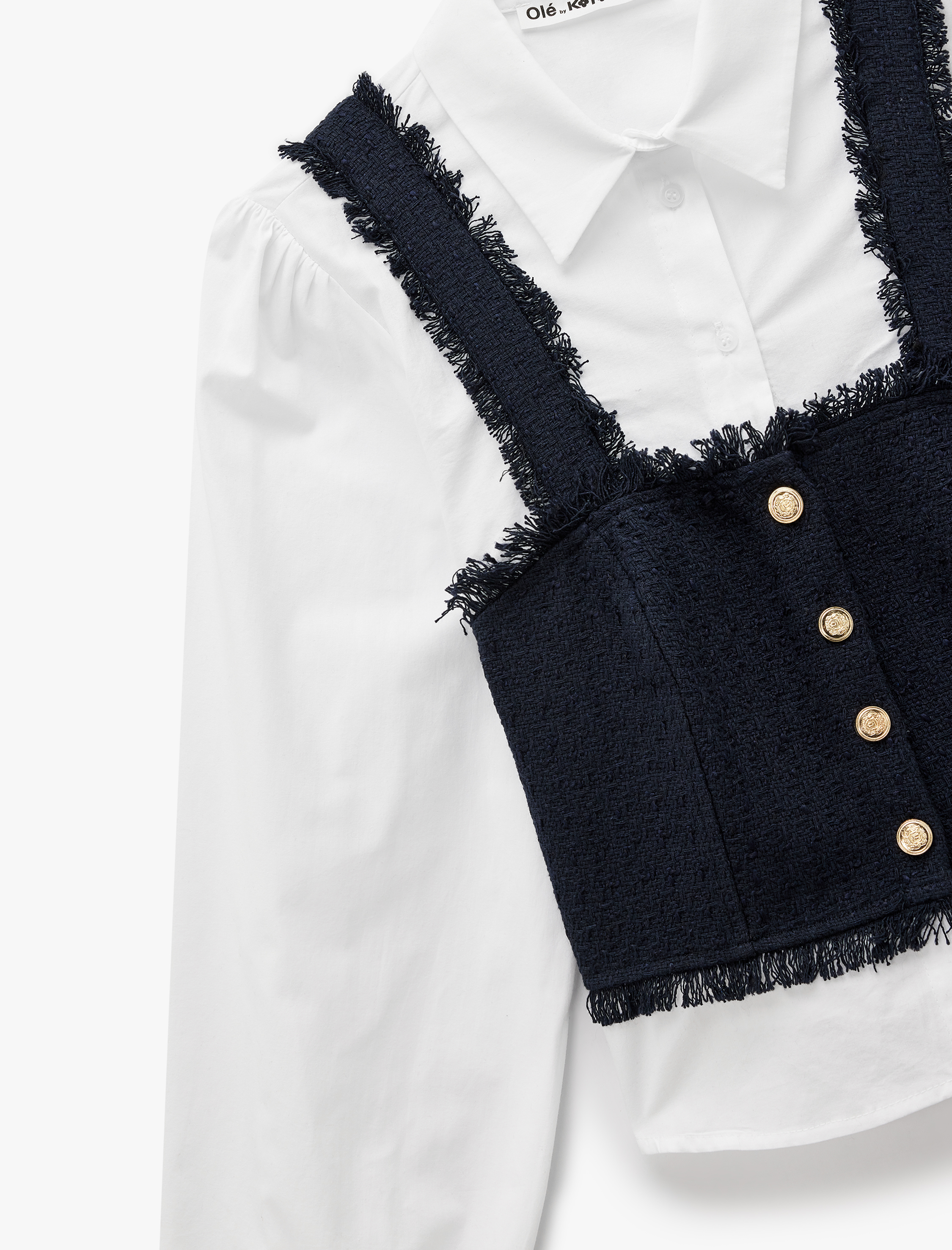   Pamuklu Uzun Kollu Düğme Detaylı Gömlek Yaka Crop Bluz