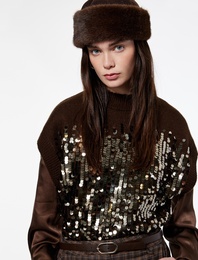 Koton X Şahika Ercümen - Dik Yaka Kolsuz Pul Payet Detaylı Triko Süveter