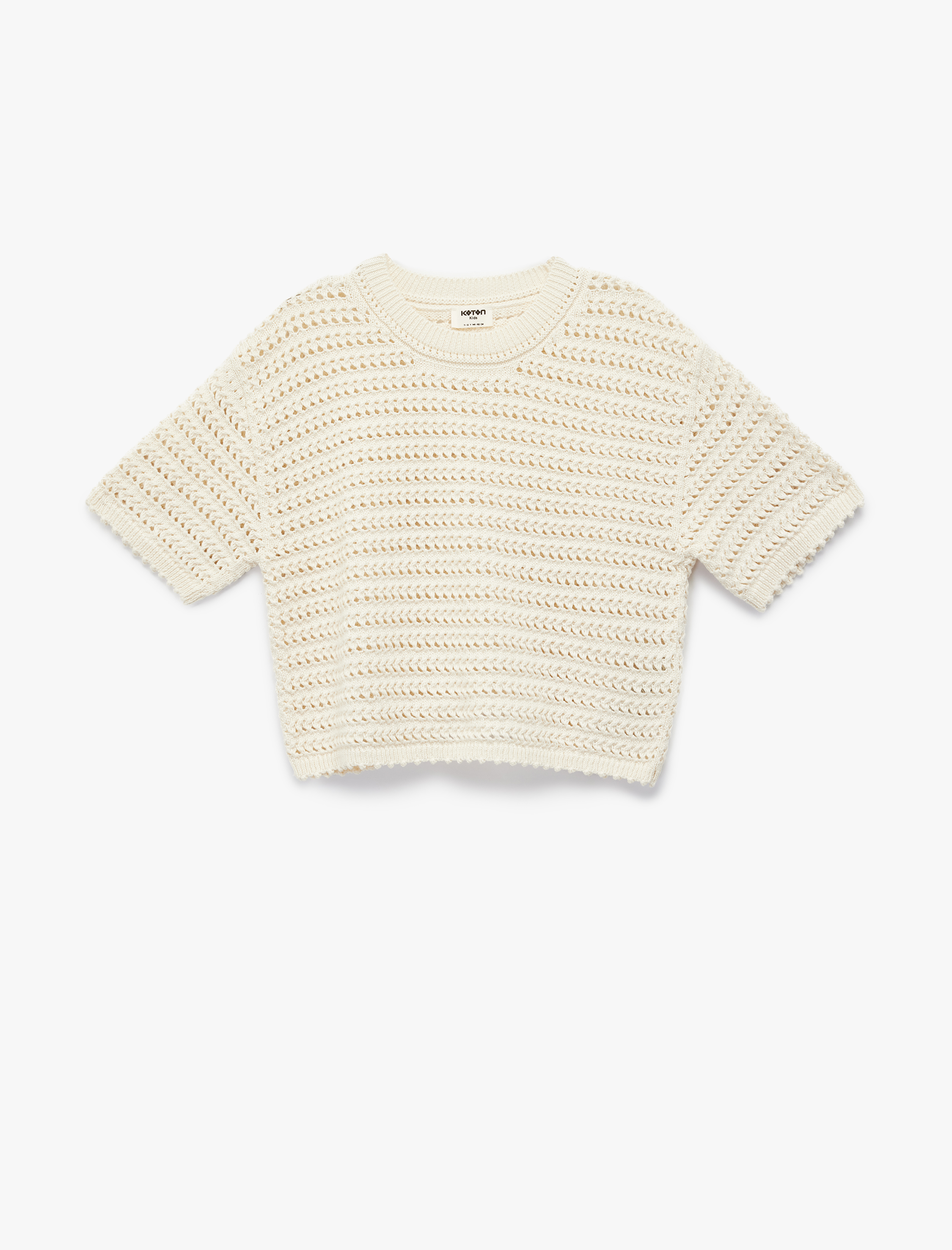  Kız Çocuk Ajurlu Kısa Kollu Bisiklet Yaka Pamuklu Triko Kazak