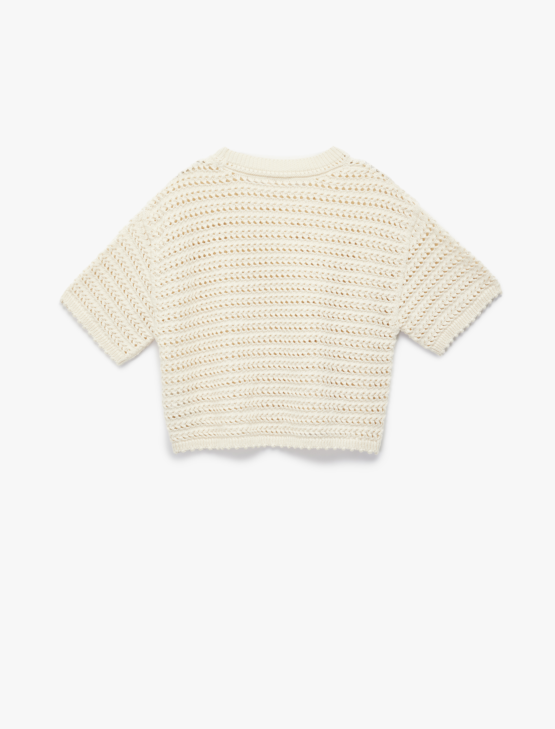  Kız Çocuk Ajurlu Kısa Kollu Bisiklet Yaka Pamuklu Triko Kazak