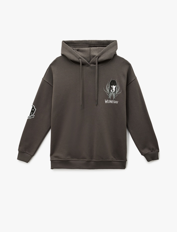  Wednesday Lisanslı Kapüşonlu Arkası Baskılı Oversize Sweatshirt