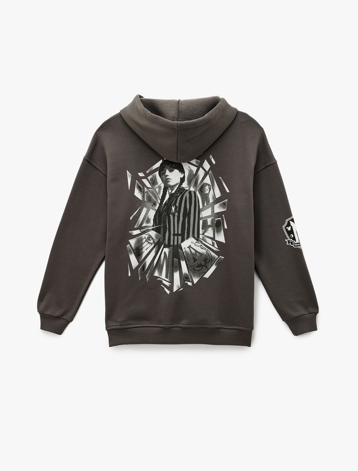  Wednesday Lisanslı Kapüşonlu Arkası Baskılı Oversize Sweatshirt