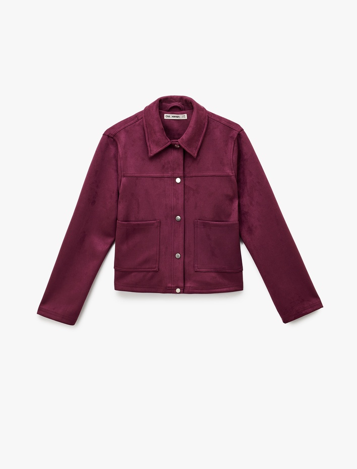  Çıtçıt Düğmeli Cep Detaylı Klasik Yaka Uzun Kollu Suni Süet Gömlek