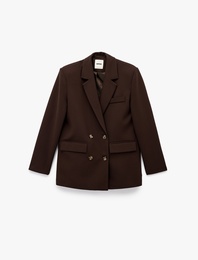 Uzun Kollu Düğmeli Oversize Blazer Ceket