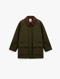 Yaka Detaylı Fermuarlı Çıtçıt Düğmeli Cepli Kaban