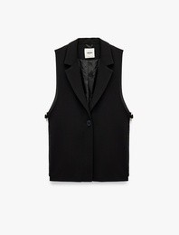 Geniş Yaka Metal Aksesuar Detaylı Düğmeli Kolsuz Yelek