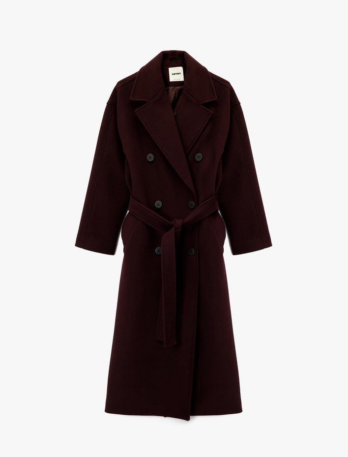  Kemerli Kaban Kaşe Kruvaze Cepli Uzun Kollu