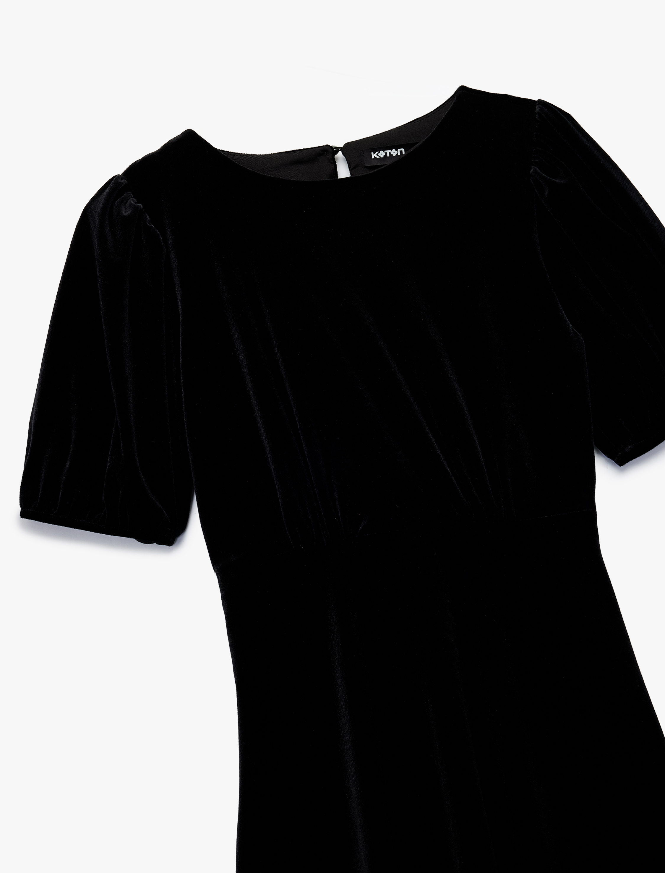   Bisiklet Yaka A Kesim Kısa Kollu Mini Kadife Elbise