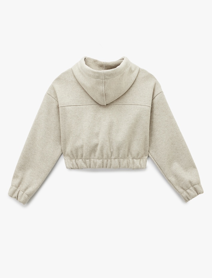  Kapüşonlu Uzun Kollu Fermuarlı Crop Ceket
