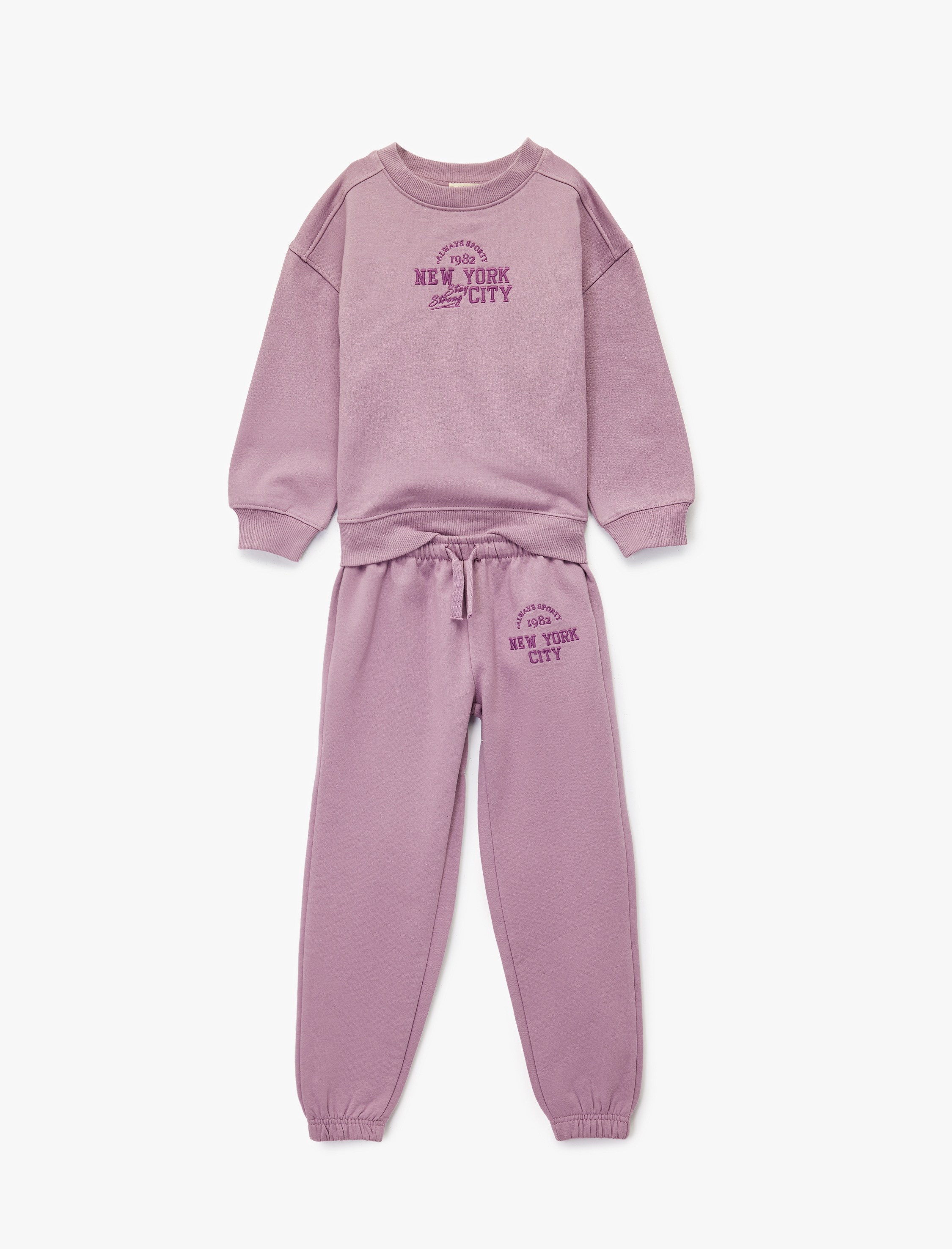  Kız Çocuk Regular Fit Nakışlı Pamuk Karışımlı Eşofman Takımı