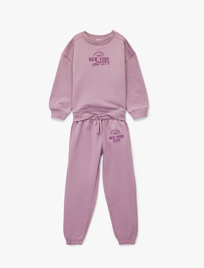 Kız Çocuk Regular Fit Nakışlı Pamuk Karışımlı Eşofman Takımı