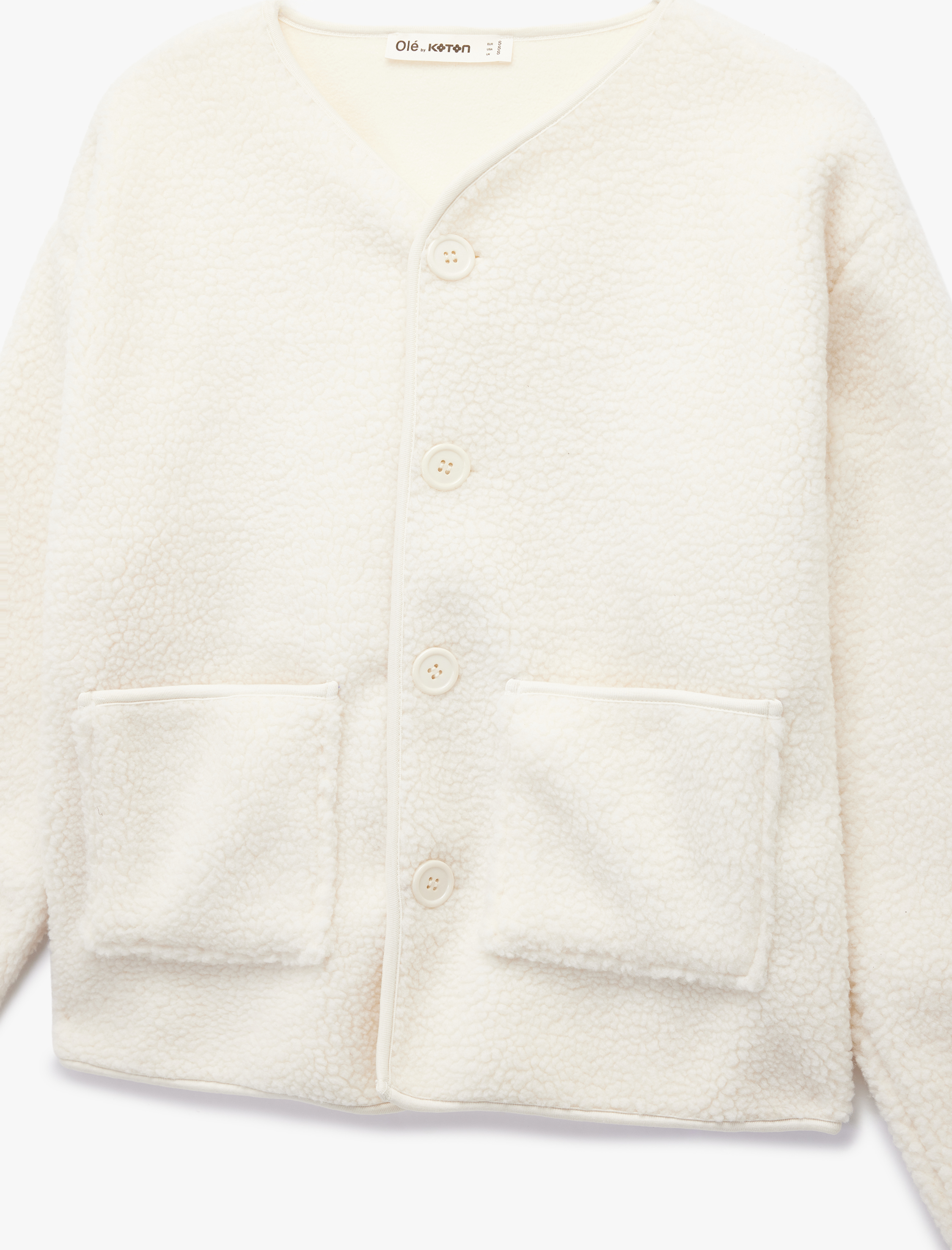   Uzun Kollu Düğmeli Cep Detaylı Bisiklet Yaka Peluş Ceket