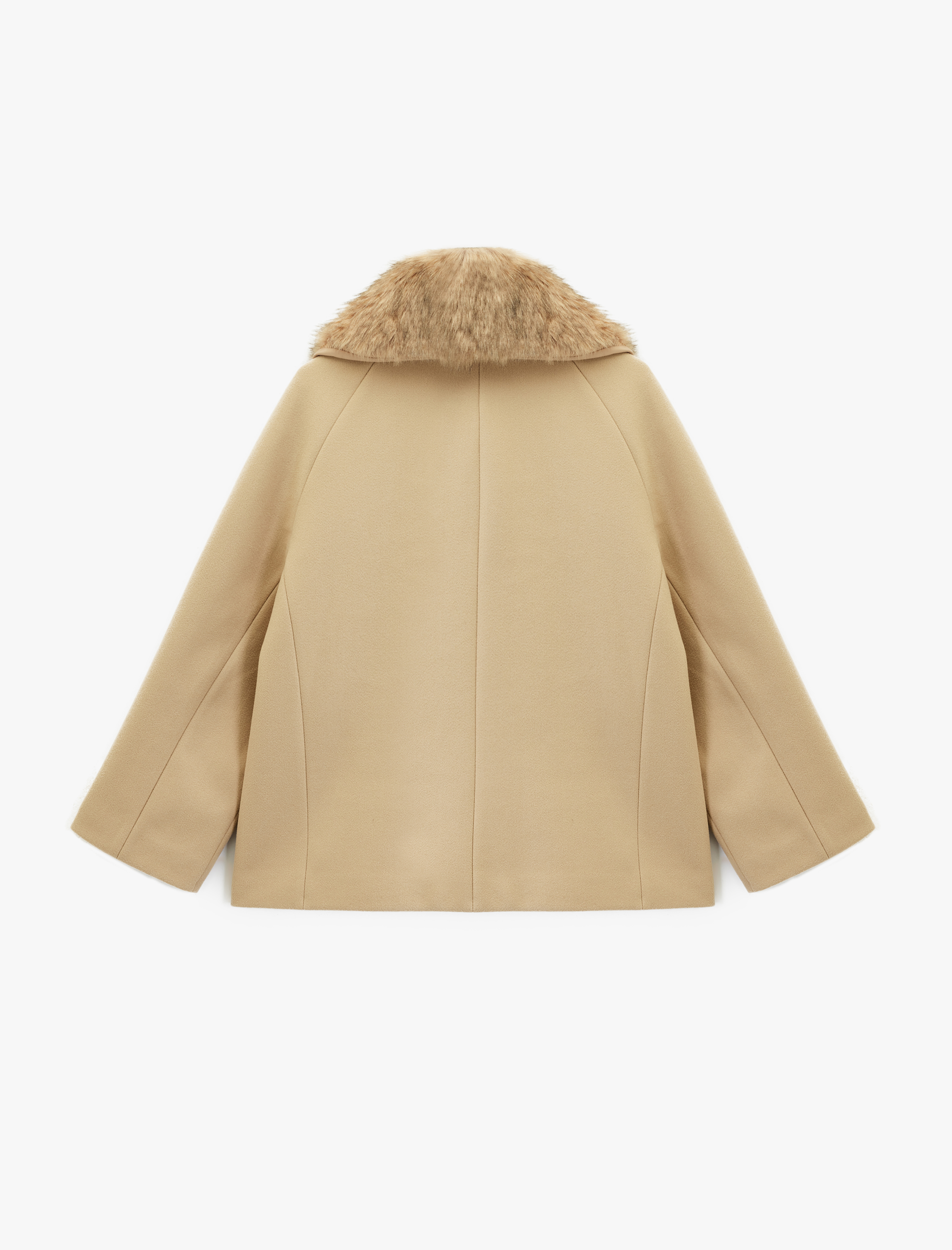   Suni Kürk Yaka Kısa Kaşe Kaban Cepli Uzun Kollu