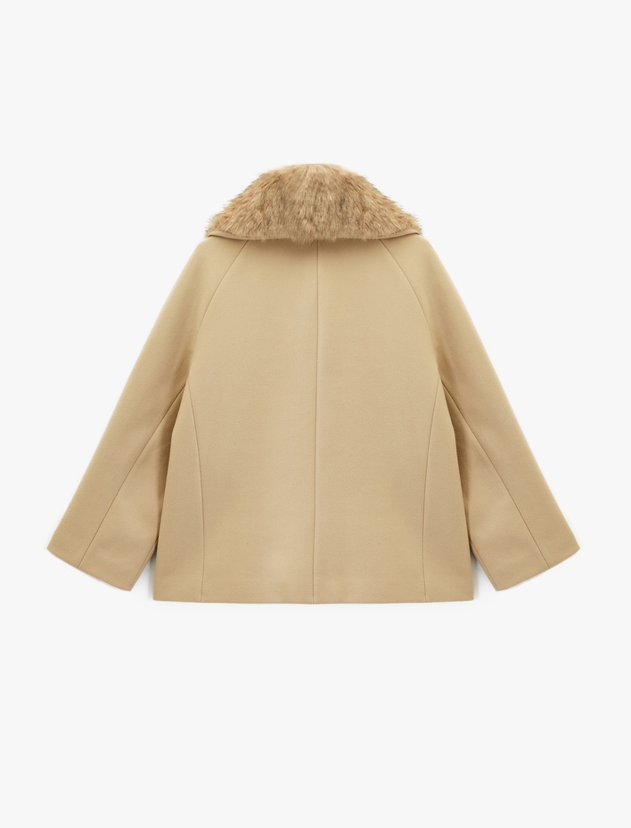  Suni Kürk Yaka Kısa Kaşe Kaban Cepli Uzun Kollu